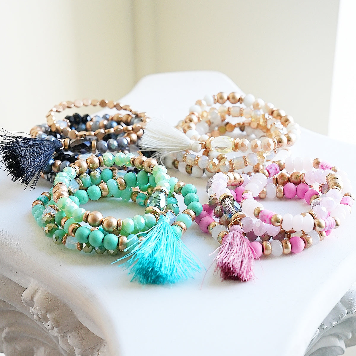 Mini Momo Beaded Bracelet Set – Stackable Stretch Multi-Layered Bangles