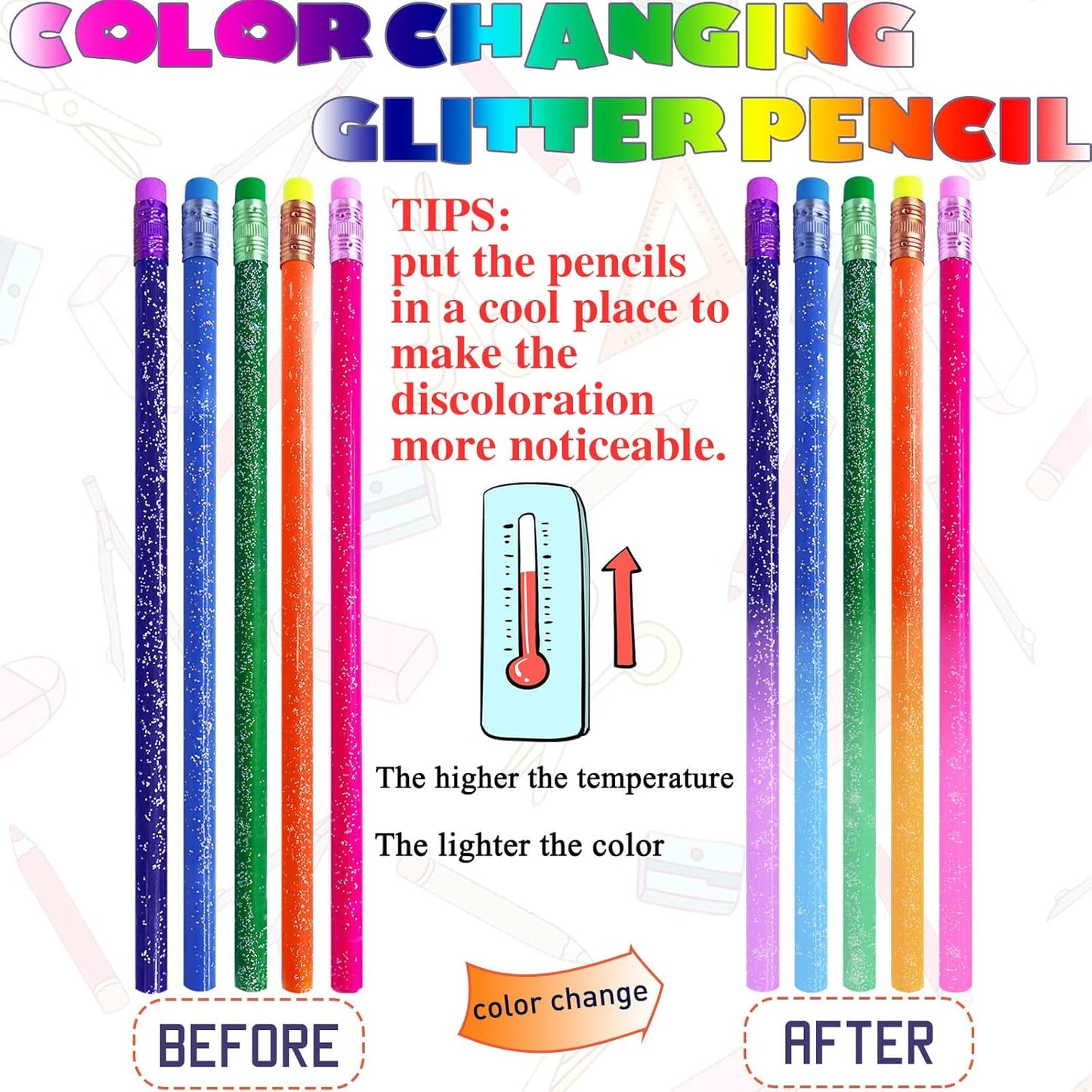 Color-Changing Mood Pencil – Thermochromic Glitter Wooden Pencil with Eraser