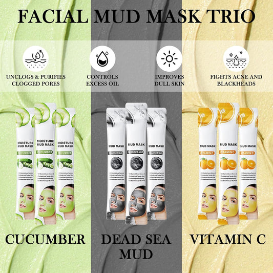3-Piece Mud Face Mask Set | Vitamin C • Dead Sea Mud • Cucumber | Mystery Game Prize