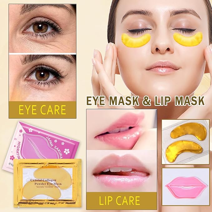 Miniling 24K Gold Eye & Lip Mask Set – Collagen Crystal Gel for Hydration & Glow (Single Set)