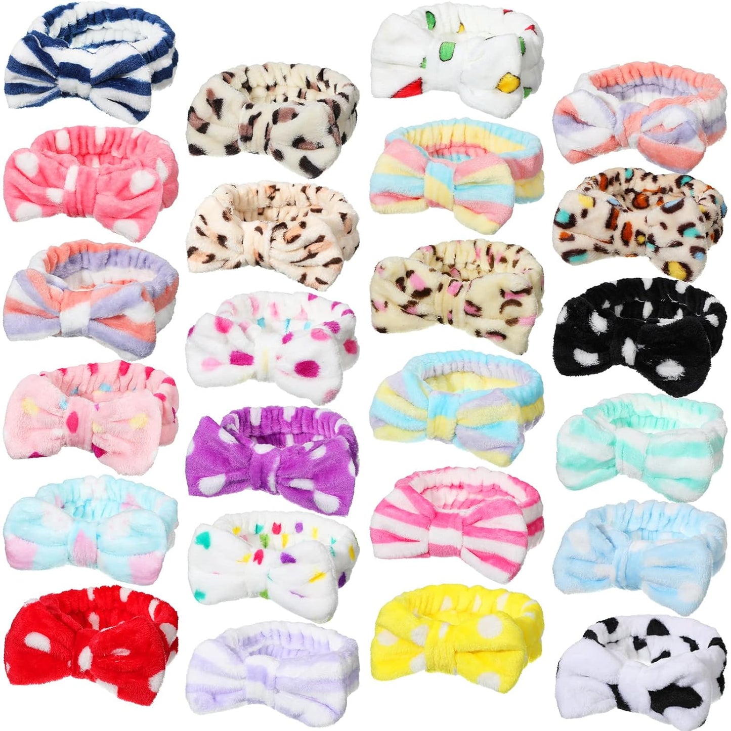 Jexine Fluffy Bow Spa Headband – Soft Plush Facial Makeup Hairband (Assorted Styles)