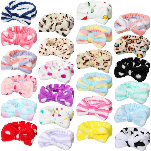 Jexine Fluffy Bow Spa Headband – Soft Plush Facial Makeup Hairband (Assorted Styles)