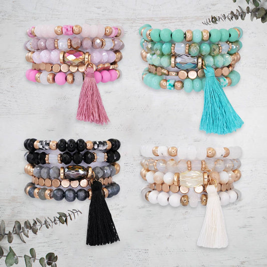 Mini Momo Beaded Bracelet Set – Stackable Stretch Multi-Layered Bangles
