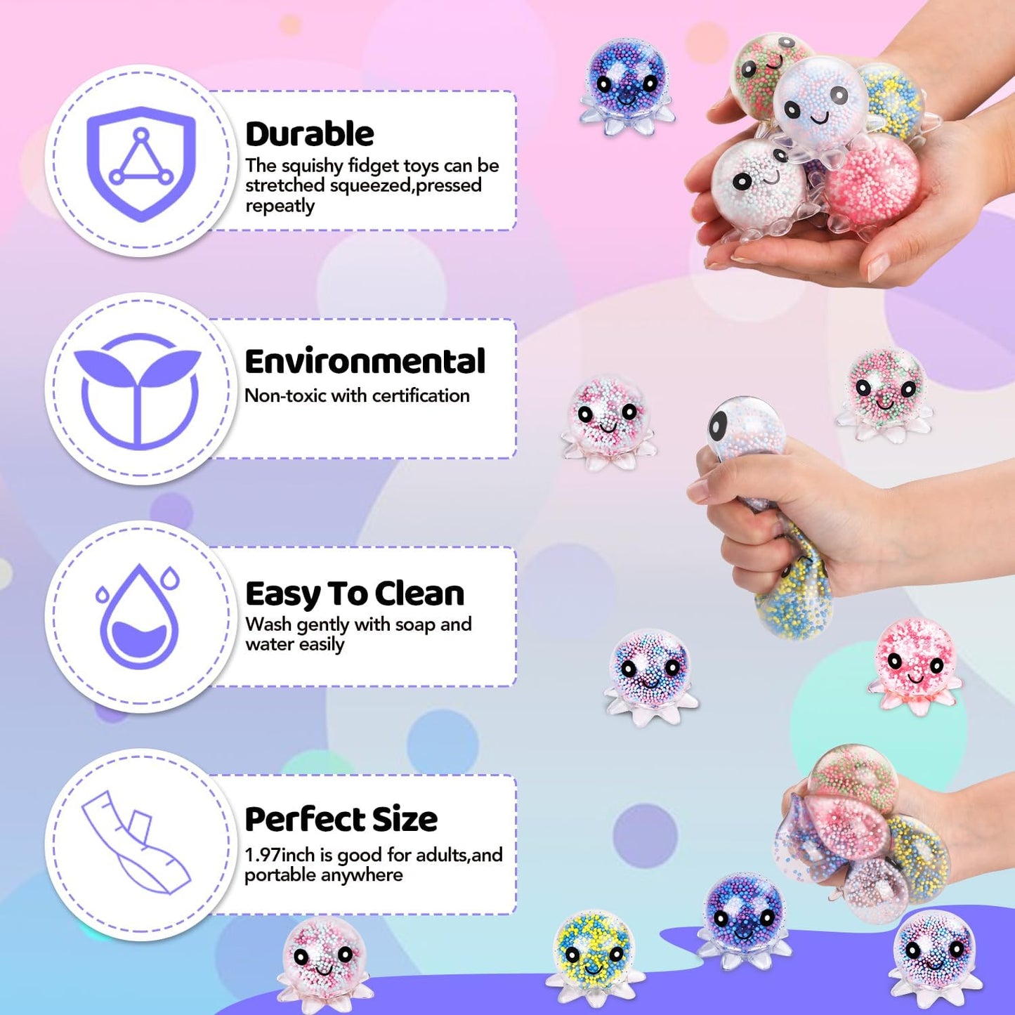 Octopus Stress Ball | Soft Squeeze Fidget | Mystery Game Prize