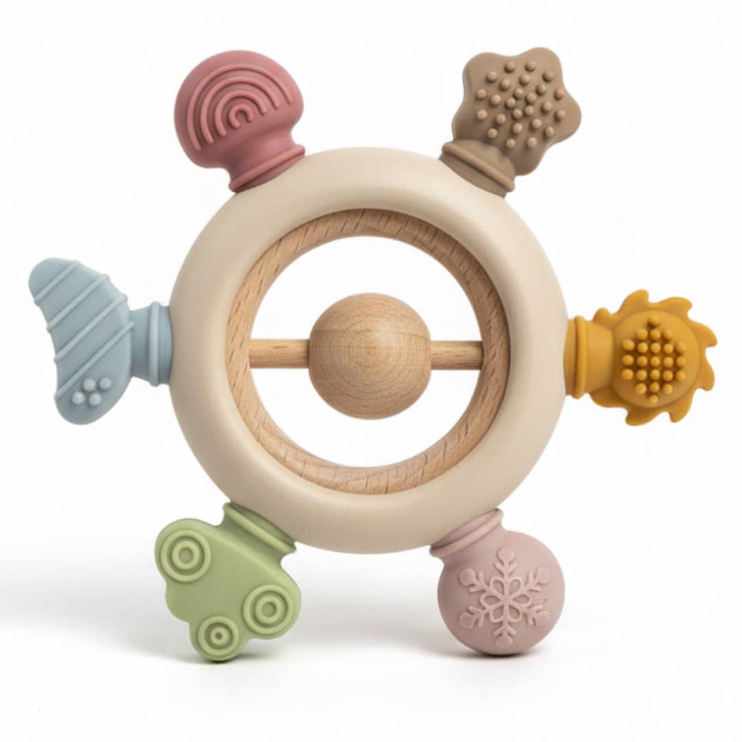 Giften Market – Rainbow Spokes Silicone Teether with Wooden Rattle