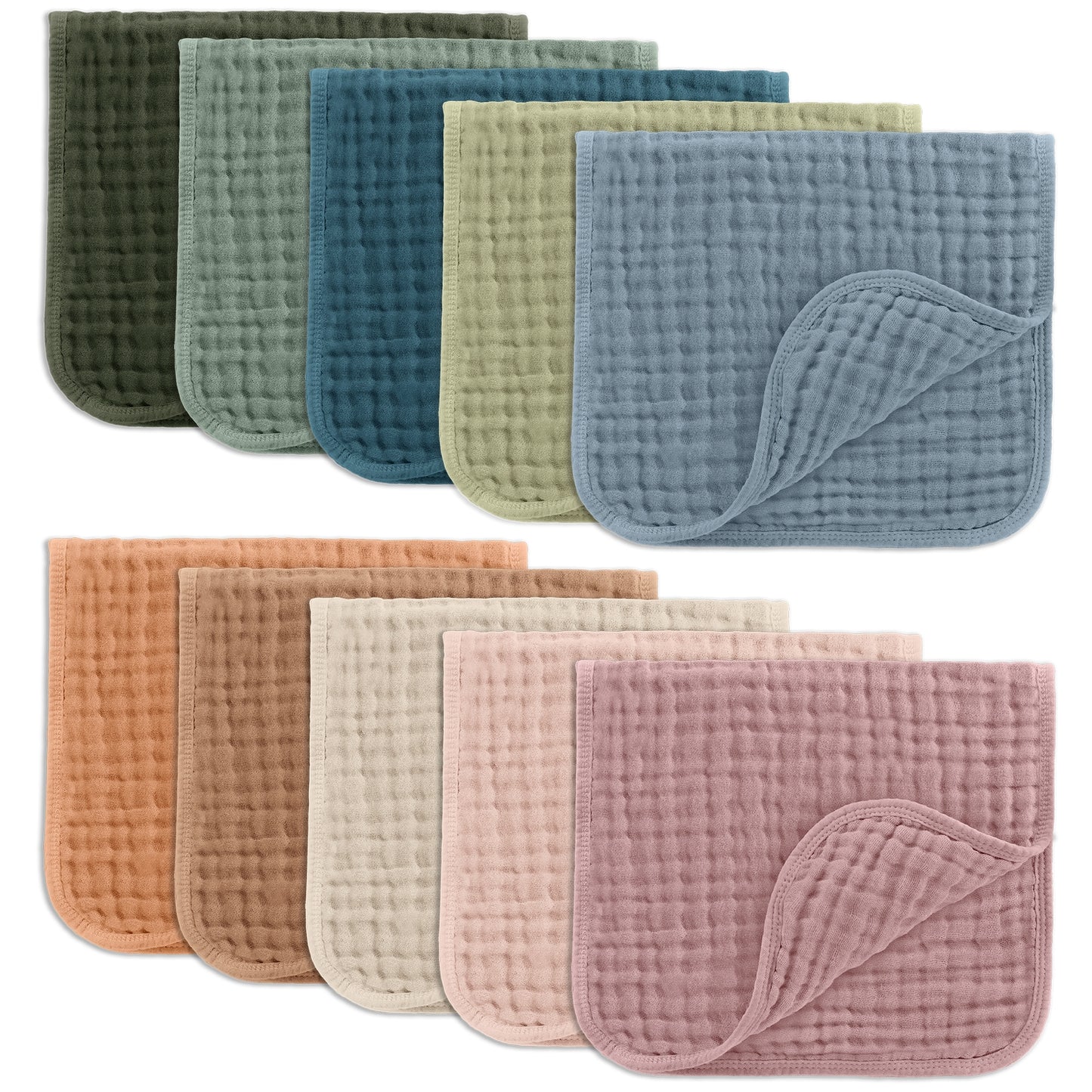 Comfy Cubs – 100% Cotton Muslin Burp Cloths (10-Pack, Multi Boy or Multi Girl)